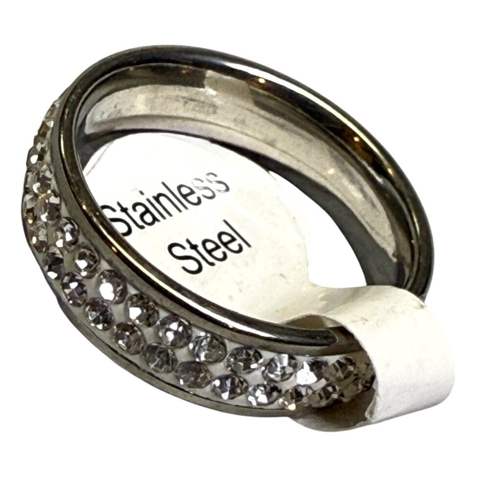 Stainless Steel Clear Crystal Rhinestone Women's Band Ring Size 6.75 US